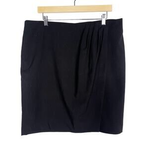 DKNY Womens Size 14 Black Faux Wrap Pleated Skirt Work Career Office Stretch